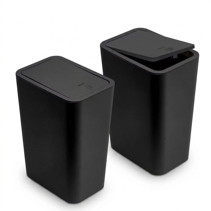 10L Slim Bathroom Bin with Press-Top Lid - Compact Plastic Wastebasket for Toilet, Bedroom & Living Room