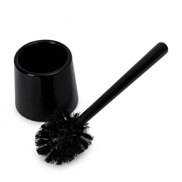 Long‑Handle Toilet Brush with Holder — Flexible Deep‑Clean, Portable (White or Black)