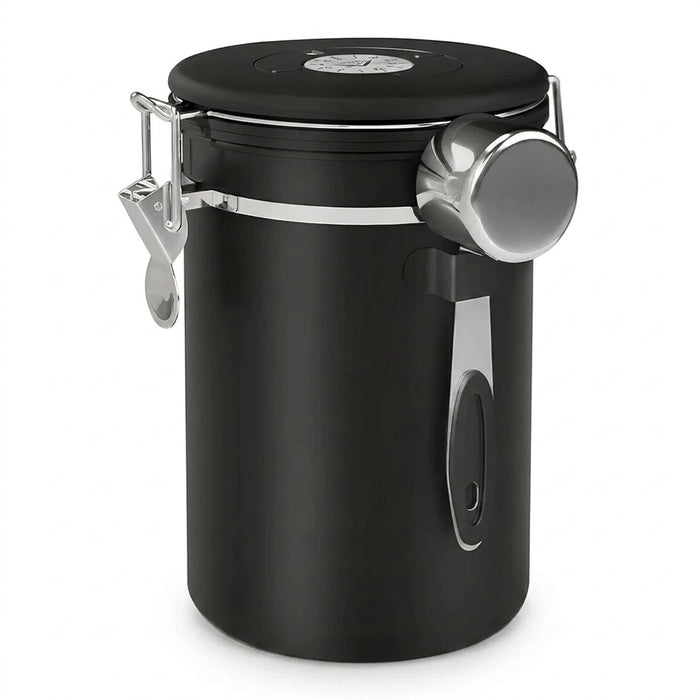 Airtight Stainless Steel Coffee Canister 22oz (1800ml) with Scoop — Black