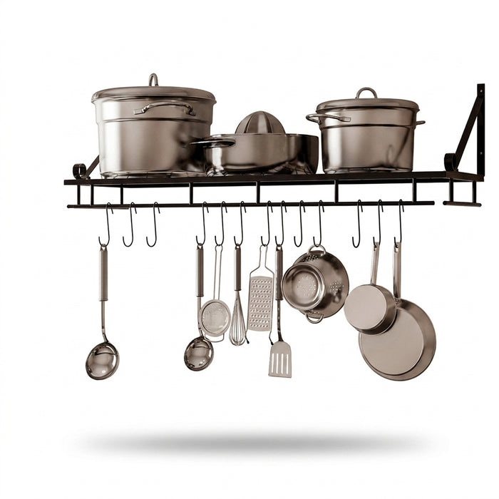 60cm Wall-Mounted Kitchen Organiser Rack with 10 Hooks – Black