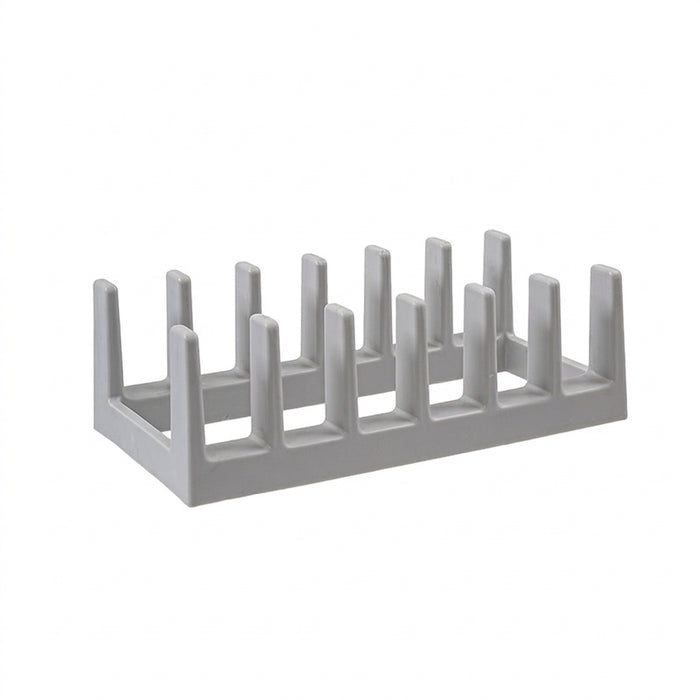6-Compartment Pot Lid Organiser – Space-Saving Plastic Kitchen Rack (Grey/Black)