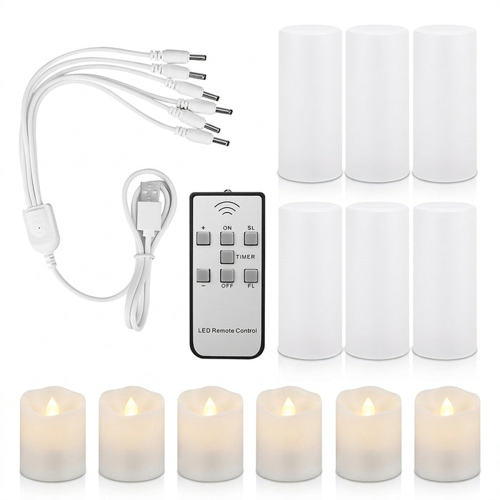 USB Rechargeable Flameless Tea Lights with Remote & Timer – 6 Pack Warm White