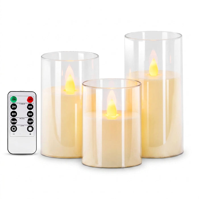 Set of 3 LED Flameless Candles with Remote Control — Flickering Décor Lights for Weddings & Parties